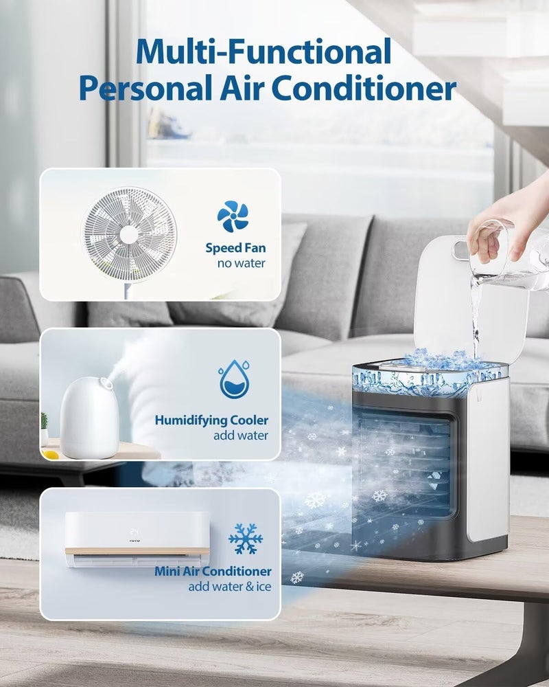 Slkdrft Portable Air Conditioners, Personal Air Conditioner for room, Portable AC Unit Swamp Cooler with 100° Oscillation, USB Powered Mini Air Conditioner for Tent Camping Bedroom,Black - Image 2